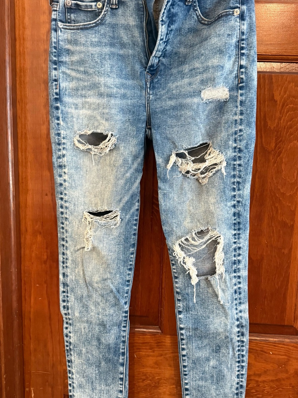 Women’s Ripped Light Blue Denim Jeans - Slim Fit